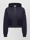 Moncler Cotton Hoodie With Knit Patch Pockets In Blue