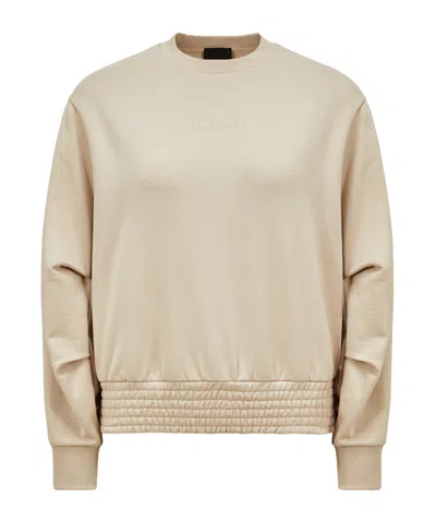 Moncler Cotton Hoodie With Pleated Sleeves In Nude