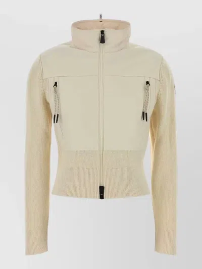 Moncler White Turtle Neck Full Sleeves Cardigan In Animal Print