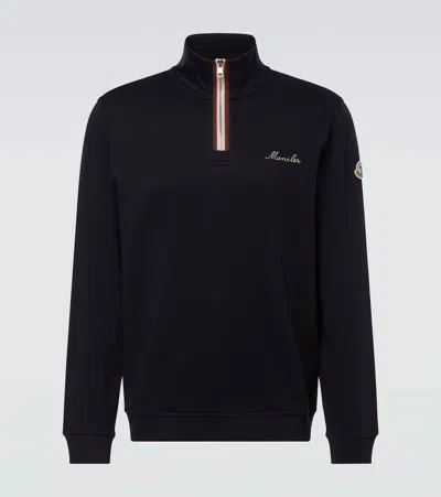 Moncler Cotton Jersey Half-zip Sweatshirt In Black