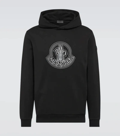 Moncler Logo Cotton Hoodie In Black