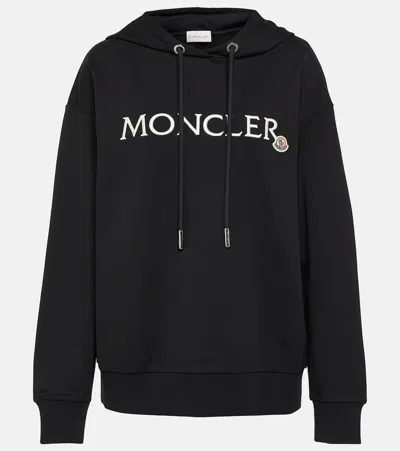 Moncler Logo-embroidered Cotton-jersey Hoodie In Black