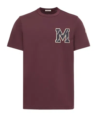 Moncler Cotton Jersey Monogram T-shirt In Burgundy