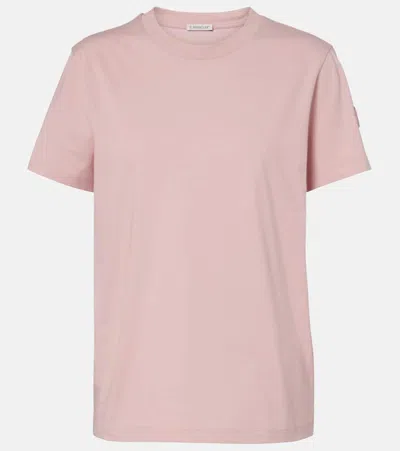 Moncler Cotton Ribbed Crewneck Short-sleeve T-shirt In Pink