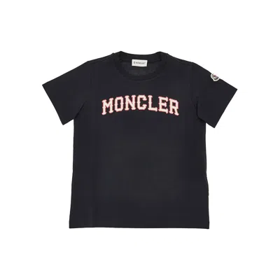 Moncler Cotton Jersey T-shirt With Logo Print Kids In Black