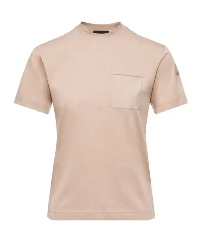 Moncler Cotton Jersey T-shirt With Pleated Pocket In Brown