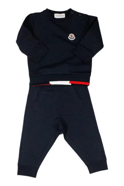 Moncler Kids' Cotton Jersey Tracksuit Consisting Of Trousers With Elastic Waist And Crewneck Sweatshirt In Blu