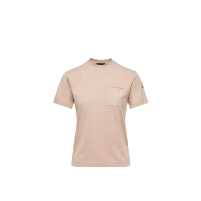 Moncler T-shirt En Jersey De Coton Avec Poche Plissée, Femme, Beige, Taille: Xl In Brown