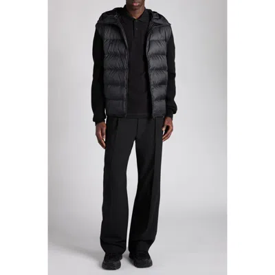 Moncler Cotton Knit & Down Hooded Cardigan In Black