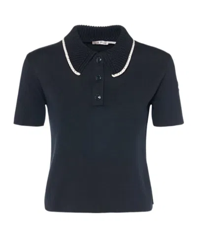 Moncler Cotton Knit Polo Shirt In Blue