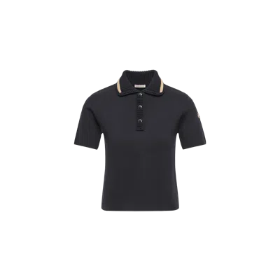 Moncler Cotton Knit Polo Shirt, Women, Blue, Size: Xs In Black