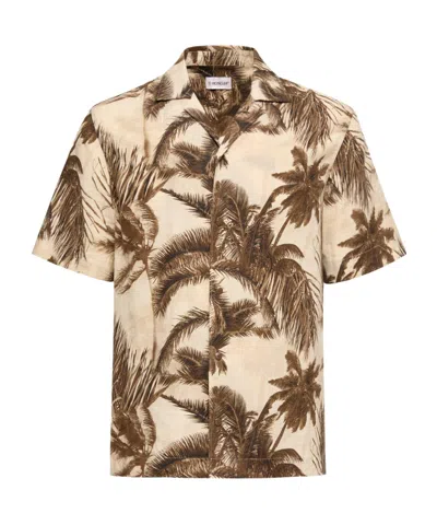 Moncler Cotton  Linen Blend Short Sleeve Shirt In Multi