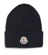 Moncler Logo-patch Ribbed-knit Beanie In Blue