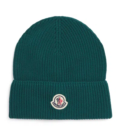 Moncler Cotton Logo Beanie In Green