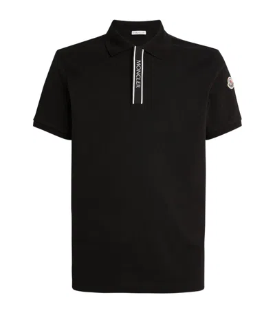 Moncler Cotton Logo-tape Polo Shirt In Black