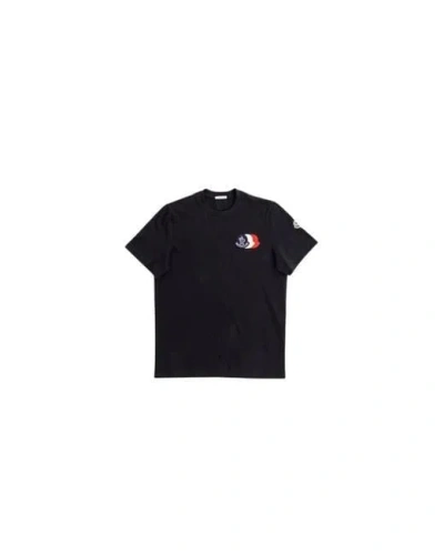 Moncler Blue T-shirt With Embroidered Tricolor Logo In Black