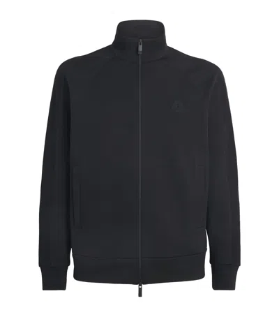 Moncler Cotton Logo Zip-up Cardigan In Black