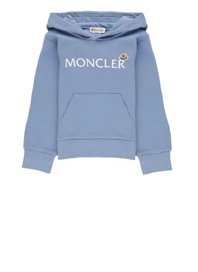 Moncler Kids' Cotton Logoed Hoodie In Blue
