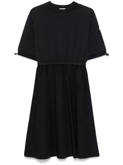Moncler Cotton Fleece Jersey Dress In Blue