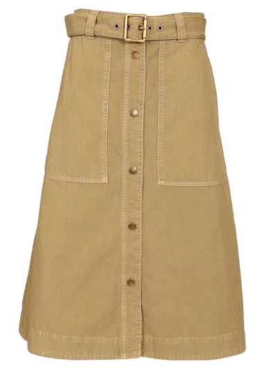 Moncler Cotton Midi Skirt With Belt Skirts Beige In Brown