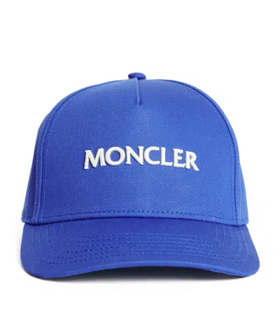 Moncler Cotton Monogram Baseball Cap In Blue