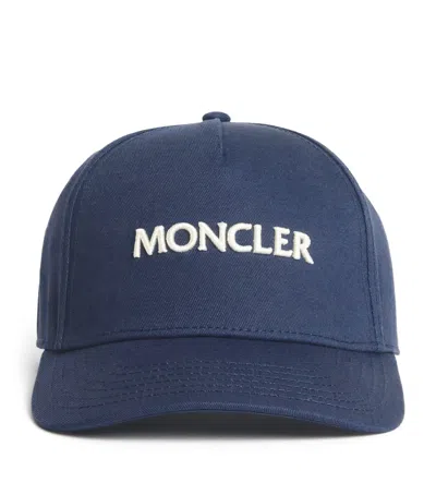 Moncler Cotton Monogram Baseball Cap In Blue
