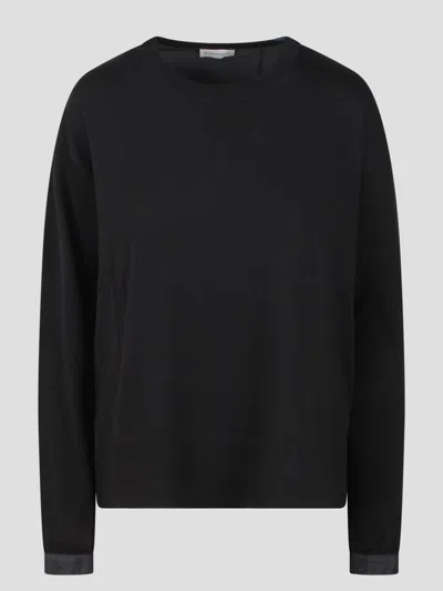 Moncler Cotton Nylon Sweater In Black
