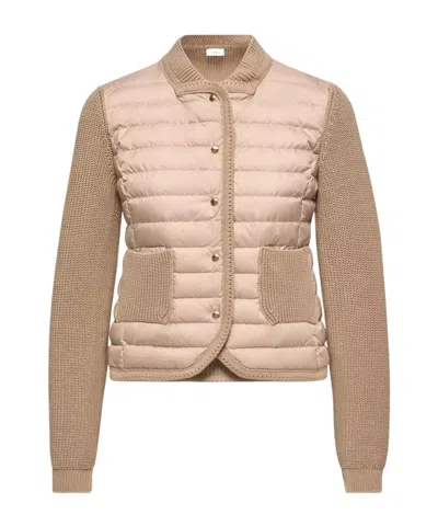 Moncler Cotton Padded Cardigan In Brown