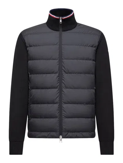 Moncler Cotton Padded Cardigan With Zip In Blue