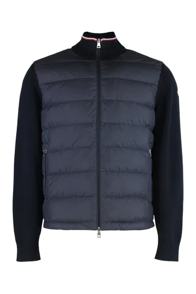 Moncler Cotton Padded Cardigan With Zip In Blue