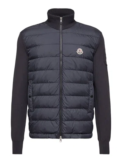 Moncler Cotton Padded Cardigan With Zip In Blue