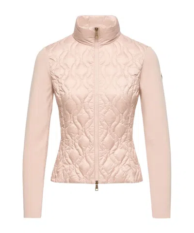 Moncler Cotton Padded Zip-up Cardigan In Pink