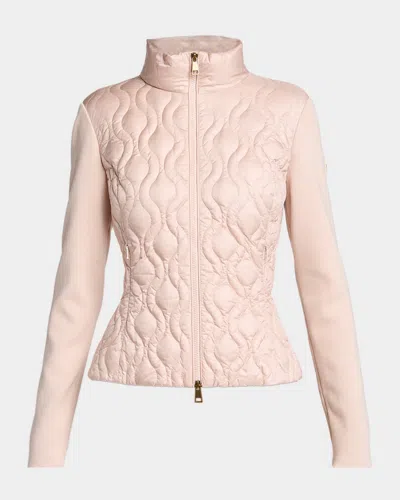 Moncler Cotton Padded Zip-up Cardigan In Pink