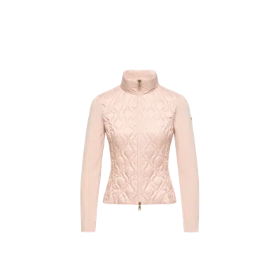 Moncler Cotton Padded Zip-up Cardigan, Women, Pink, Size: S In Neutral