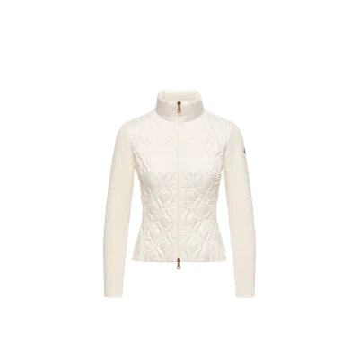 Moncler Cotton Padded Zip-up Cardigan, Women, White, Size: S In Neutral