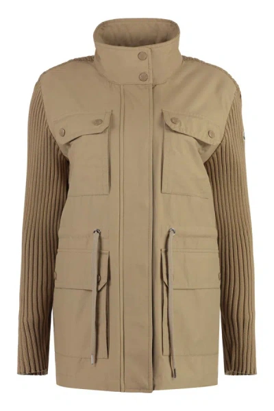 Moncler Cotton Panel Cardigan In Beige