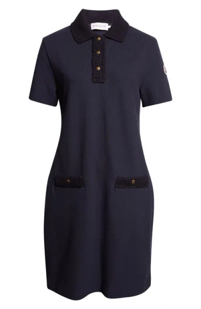 Moncler Cotton Piqué Polo Minidress In Blue
