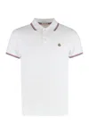Moncler Classic White Cotton Polo With Signature Tri-color Trim In White