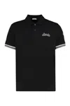 Moncler Polo Shirt With Side Slits And Ribbed Edges In Black