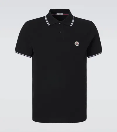 Moncler Short Sleeve Cotton Polo Shirt Collar Stripes In Black