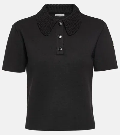 Moncler Contrasting-collar Cotton Polo Top In Black