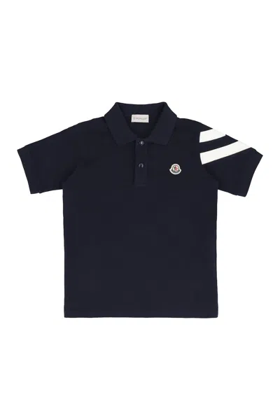 Moncler Kids' Cotton Piqué Polo Shirt In Blue