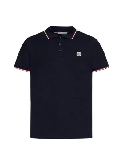 Moncler Logo-patch Cotton Polo Shirt In Blue