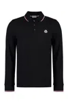 Moncler Long Sleeves Cotton Piquet Polo Shirt In Blue