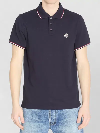 Moncler Cotton Pique Polo Shirt Pointed Collar In Blue