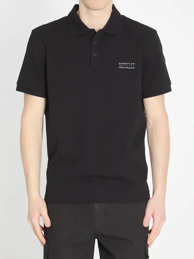 Moncler Cotton Pique Polo Shirt With Logo In Black