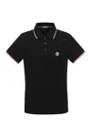 Moncler Cotton Piquet Polo Shirt With Tricolour Finishes In Black