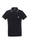 Moncler Cotton Piquet Polo Shirt With Tricolour Finishes In Blue