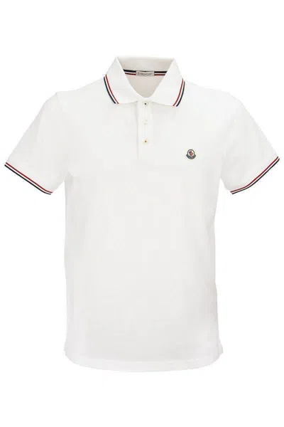 Moncler Cotton Pique Polo Shirt With Tricolor Trim In Gray