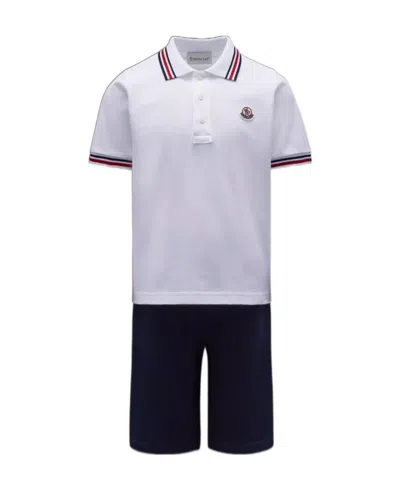 Moncler Cotton Piqué Set In Blue